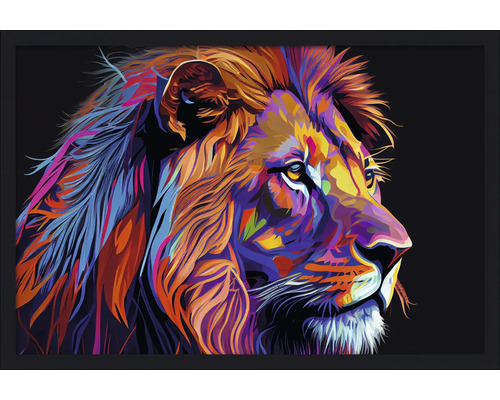 Gerahmtes Bild Colorful Lion Head V 130x90 cm