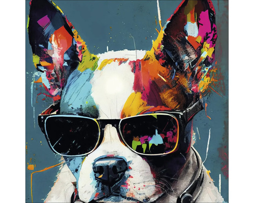 Tableau en verre Dog With Sunglasses I 30x30 cm