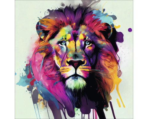 Tableau en verre Colorful Lion Head IV 30x30 cm