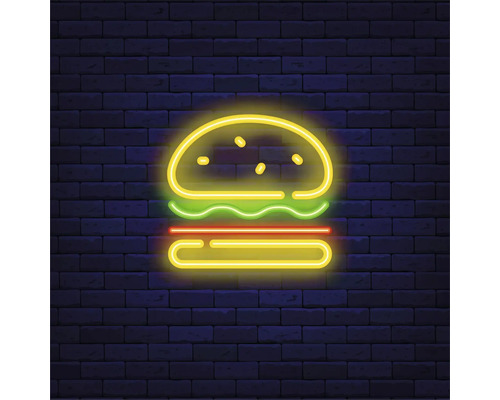 Tableau en verre Neon Hamburger 30x30 cm
