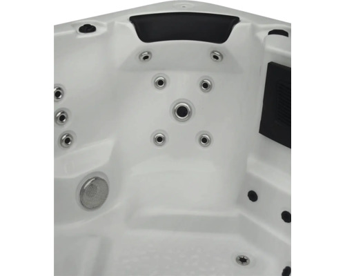 Innenansicht eines Whirlpools mit Düsen, Lautsprecher und Kopfstütze