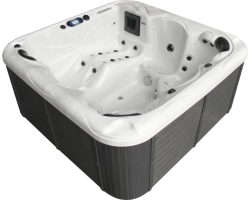 Quadratischer Whirlpool mit Düsen und grauer Verkleidung