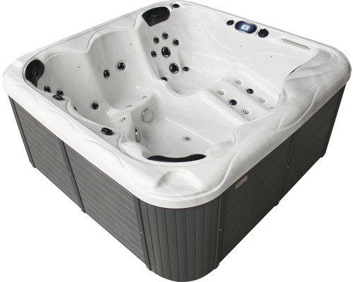 Quadratischer Whirlpool mit grauer Verkleidung
