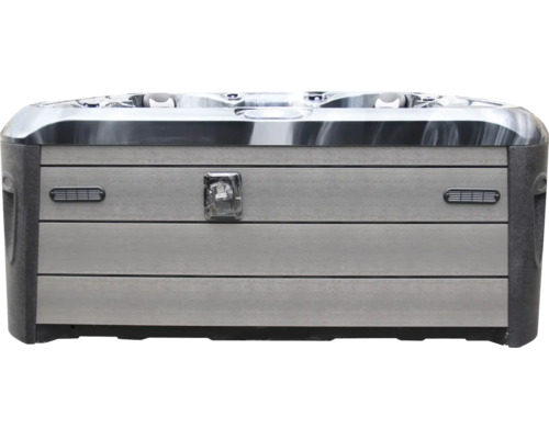 Vue extérieure d''un jacuzzi avec revêtement aspect bois