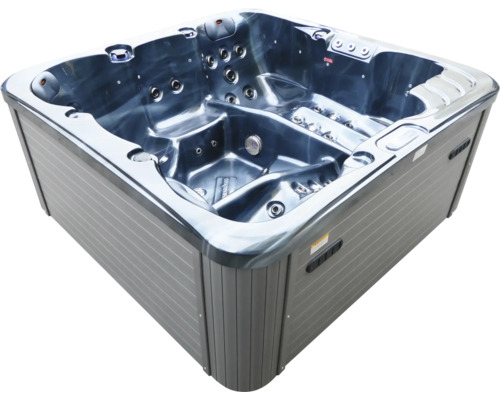 Quadratischer Whirlpool für den Aussenbereich mit Düsen und Sitzplätzen