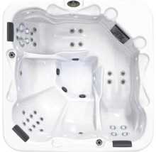 Weisser Whirlpool mit mehreren Sitzen und Düsen von oben