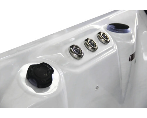 Detailansicht einer Whirlpool-Bedienung mit Knöpfen und Düsen