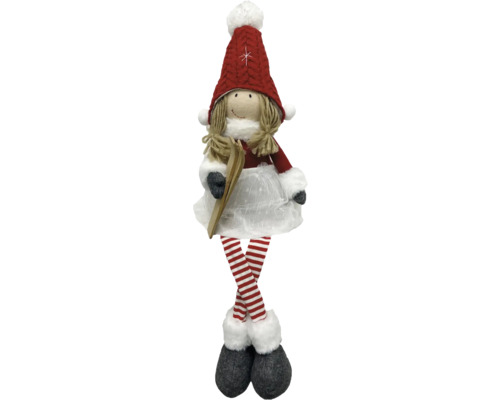 Dekorative Ski-Mädchen Figur mit Mütze und gestreiften Beinen