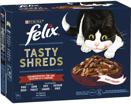 Nourriture pour chats humide Felix Shredsfleisch 10x80 g Felix Tasty Shreds nourriture pour chat en sauce, sélection de la campagne