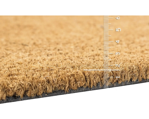 Vue détaillée d''un paillasson en fibre de coco avec indication de l''épaisseur