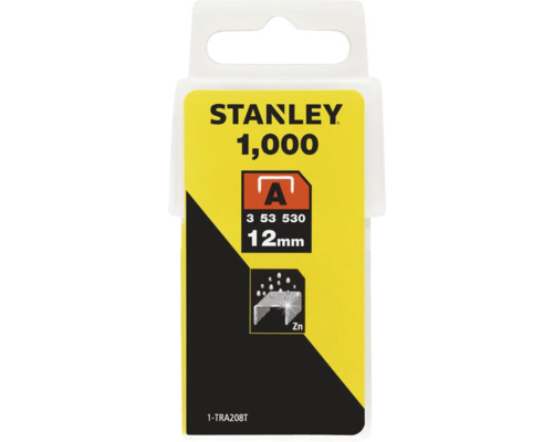 Stanley Agrafes fil fin Type A 12 mm Agrafes Stanley, 12 mm, paquet de 1000 pièces