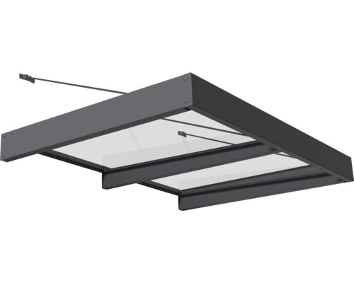 Auvent rectangulaire PALRAM-Canopia Sophia XL transparent 1920x1400x170 mm alu revêtu par poudre gris RAL 7016 Auvent avec verre et cadre foncé