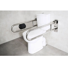 Toilettes avec barre d''appui relevable et porte-papier toilette