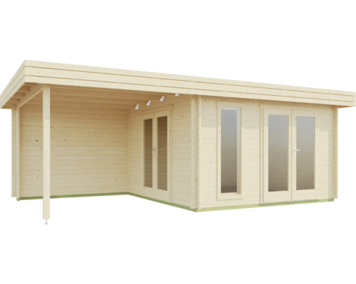 Maison de jardin en bois avec terrasse couverte et fenêtres