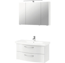 Meuble sous-vasque avec deux tiroirs et armoire de toilette avec lampe