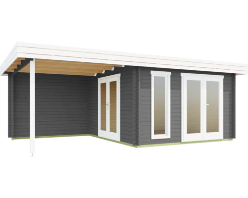 Maison de jardin en bois avec auvent, fenêtres et portes doubles