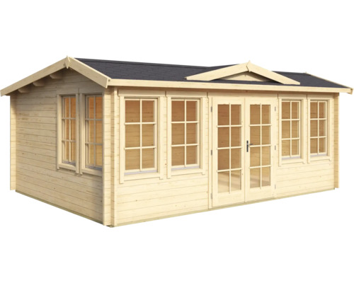 Abri de jardin en bois avec fenêtres et porte double