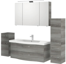 Set de salle de bains avec meuble sous-lavabo, armoire de toilette, lavabo et armoire haute
