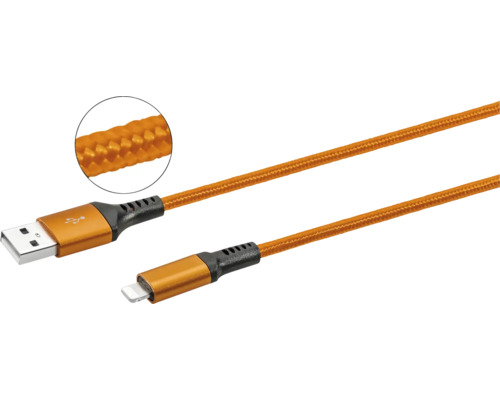 USB Kabel 8-Pins / USB 250 cm textil orange