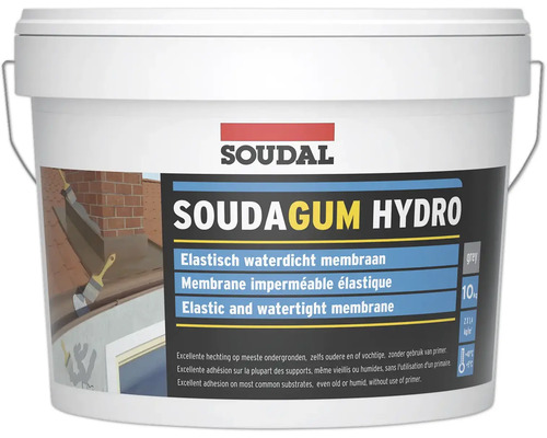 Kit Soudal 1K Soudagum Hydro étanchéification pouvant être peinte gris 10 kg Seau Soudal Soudagum Hydro, membrane élastique étanche