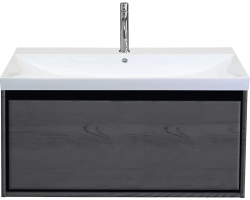 Ensemble de meubles de salle de bains Sanox Loft lxhxp 101 x 52,5 x 46 cm couleur de façade black oak 2 pièces avec lavabo en céramique