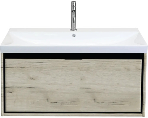 Ensemble de meubles de salle de bains Sanox Loft lxhxp 101 x 52,5 x 46 cm couleur de façade craft oak 2 pièces avec lavabo en céramique