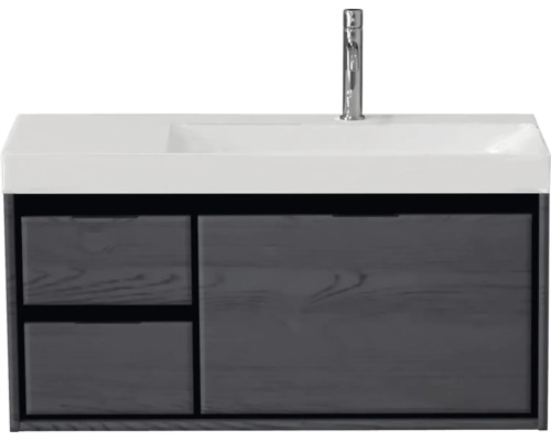 Ensemble de meubles de salle de bains Sanox Loft lxhxp 101 x 52,5 x 46 cm couleur de façade black oak 2 pièces avec lavabo céramique bac à droite