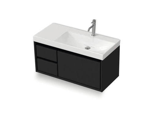 Meuble-lavabo avec deux tiroirs, lavabo et robinet