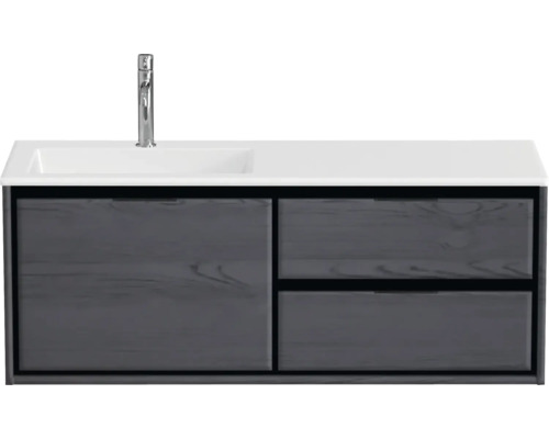 Ensemble de meubles de salle de bains Sanox Loft lxhxp 120,5 (60/60) x 47 x 45,5 cm couleur de façade black oak 2 pièces avec lavabo en fonte minérale bac à gauche