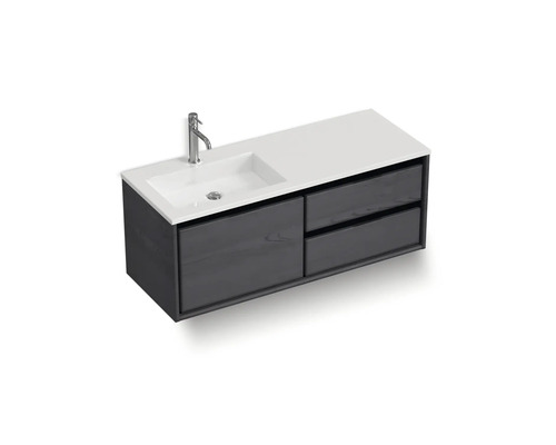 Meuble sous-vasque avec deux tiroirs, lavabo et robinet