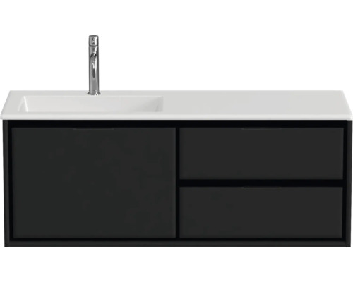 Badmöbel-Set Sanox Loft BxHxT 120,5 (60/60)) x 47 x 45,5 cm Frontfarbe schwarz matt 2-teilig mit Waschtisch Mineralguss Becken links