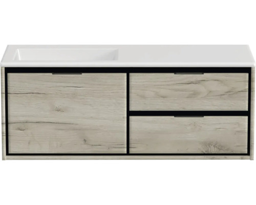 Meuble sous-lavabo avec deux tiroirs et une porte aspect bois