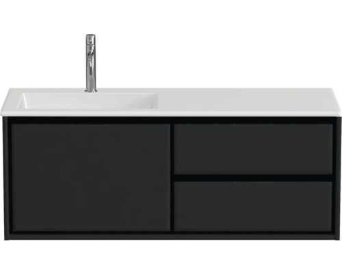 Ensemble de meubles de salle de bains Sanox Loft lxhxp 120,5 (60/60) x 47 x 45,5 cm couleur de façade noir mat 2 pièces avec lavabo en fonte minérale bac à gauche blanc mat