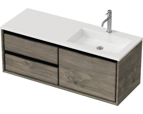 Ensemble de meubles de salle de bains Sanox Loft lxhxp 120,5 (60/60) x 47 x 45,5 cm couleur de façade expresso 2 pièces avec lavabo en fonte minérale bac à droite