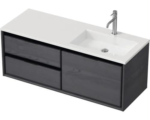 Ensemble de meubles de salle de bains Sanox Loft lxhxp 120,5 (60/60) x 47 x 45,5 cm couleur de façade black oak 2 pièces avec lavabo en fonte minérale bac à droite blanc mat