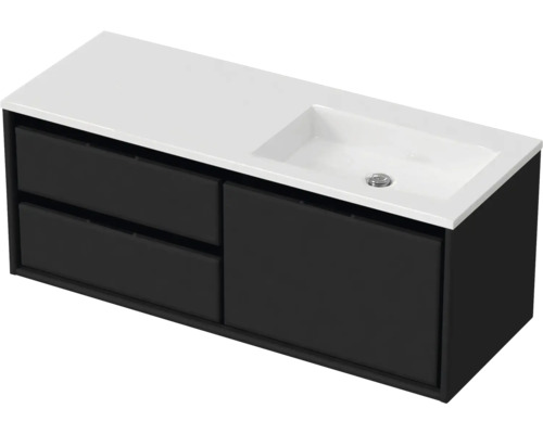 Badmöbel-Set Sanox Loft BxHxT 120,5 (60/60)) x 47 x 45,5 cm Frontfarbe schwarz matt 2-teilig mit Waschtisch Mineralguss Becken rechts weiss matt ohne Hahnloch