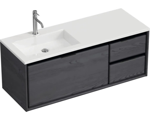 Ensemble de meubles de salle de bains Sanox Loft lxhxp 120,5 (85/35) x 47 x 45,5 cm couleur de façade black oak 2 pièces avec lavabo en fonte minérale bac à gauche