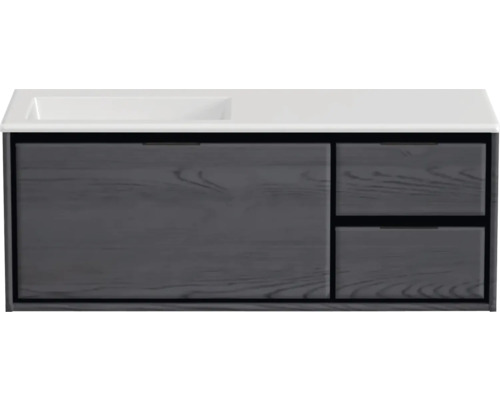 Badmöbel-Set Sanox Loft BxHxT 120,5 (85/35) x 47 x 45,5 cm Frontfarbe black oak 2-teilig mit Waschtisch Mineralguss Becken links ohne Hahnloch