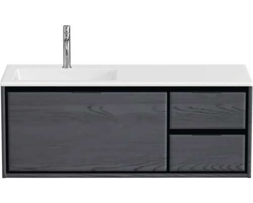 Ensemble de meubles de salle de bains Sanox Loft lxhxp 120,5 (85/35) x 47 x 45,5 cm couleur de façade black oak 2 pièces avec lavabo en fonte minérale bac à gauche blanc mat