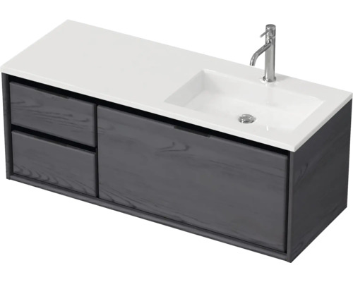 Ensemble de meubles de salle de bains Sanox Loft lxjxp 120,5 (35/85) x 47 x 45,5 cm couleur de façade black oak 2 pièces avec lavabo en fonte minérale bac à droite