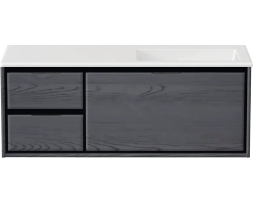 Badmöbel-Set Sanox Loft BxHxT 120,5 (35/85) x 47 x 45,5 cm Frontfarbe black oak 2-teilig mit Waschtisch Mineralguss Becken rechts ohne Hahnloch