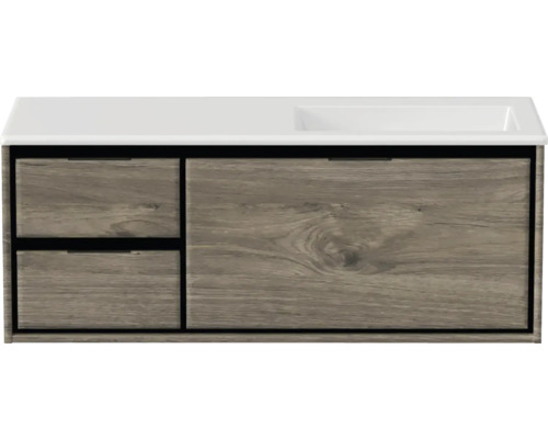 Badmöbel-Set Sanox Loft BxHxT 120,5 (35/85) x 47 x 45,5 cm Frontfarbe espresso 2-teilig mit Waschtisch Mineralguss Becken rechts ohne Hahnloch