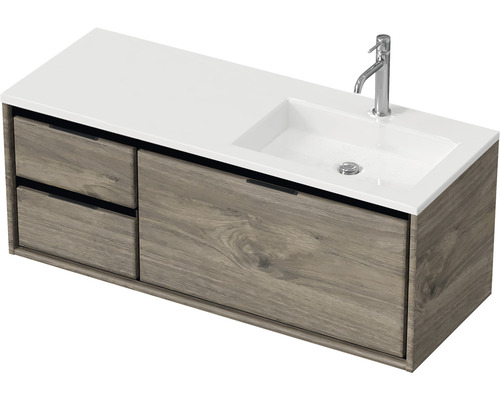 Ensemble de meubles de salle de bains Sanox Loft lxhxp 120,5 (35/85) x 47 x 45,5 cm couleur de façade expresso 2 pièces avec lavabo en fonte minérale bac à droite blanc mat