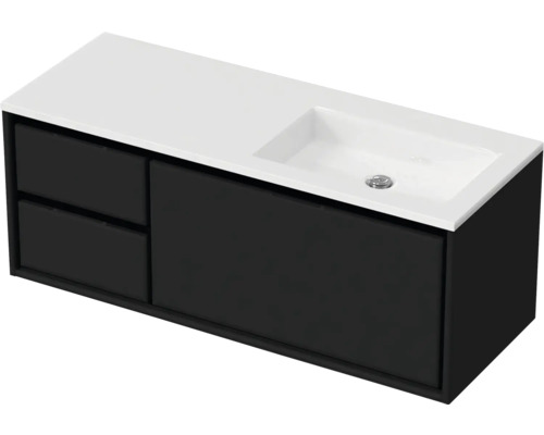 Lavabo avec meuble bas Sanox LOFT lxhxp 120.5x47x45.5 cm couleur de façade noir mat 84750032 Lavabo avec meuble bas Sanox LOFT lxhxp 120.5x47x45.5 cm couleur de façade noir mat 84750032