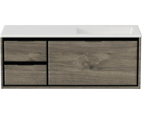 Badmöbel-Set Sanox Loft BxHxT 120,5 (35/85) x 47 x 45,5 cm Frontfarbe espresso 2-teilig mit Waschtisch Mineralguss Becken rechts weiss matt ohne Hahnloch