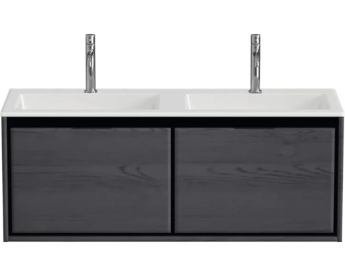 Lavabo double avec meuble bas Sanox LOFT lxhxp 120.5x47x45.5 cm couleur de façade black oak 84750149 Lavabo double avec meuble bas Sanox LOFT lxhxp 120.5x47x45.5 cm couleur de façade black oak 84750149