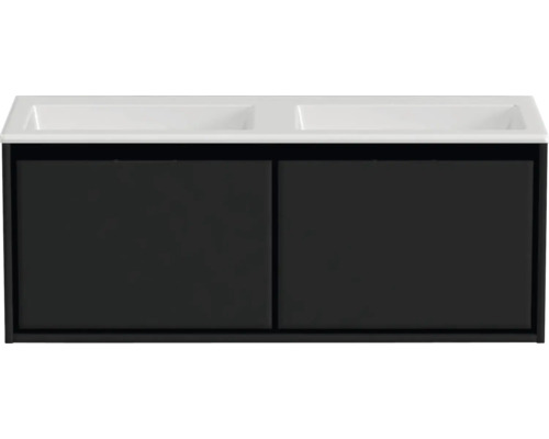 Lavabo double avec meuble bas Sanox LOFT lxhxp 120.5x47x45.5 cm couleur de façade noir mat 84750432 Lavabo double avec meuble bas Sanox LOFT lxhxp 120.5x47x45.5 cm couleur de façade noir mat 84750432