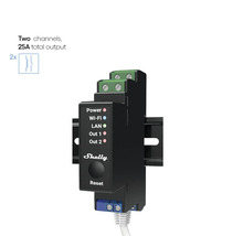 Interrupteur sur rail DIN Shelly Pro 2PM pour commander deux circuits électriques