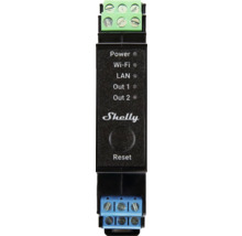 Logo Shelly avec indicateurs d''alimentation, Wi-Fi, LAN et Reset