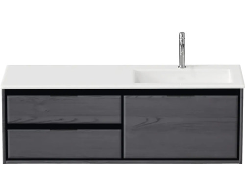 Ensemble de meubles de salle de bains Sanox Loft lxjxp 140,5 x 47 x 45,5 cm couleur de façade black oak 2 pièces avec lavabo en fonte minérale bac à droite